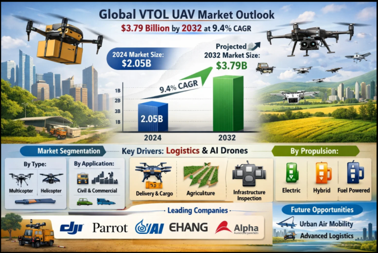 Global VTOL UAV Market Set to Reach $3.79B by 2032, Growing at 9.4% CAGR Driven by Logistics & AI Drones