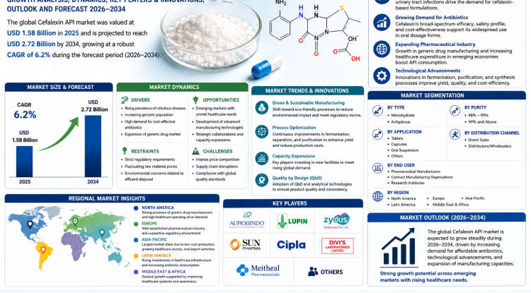 Cefalexin API Market Growth Analysis, Dynamics, Key Players and Innovations, Outlook and Forecast 2026-2034