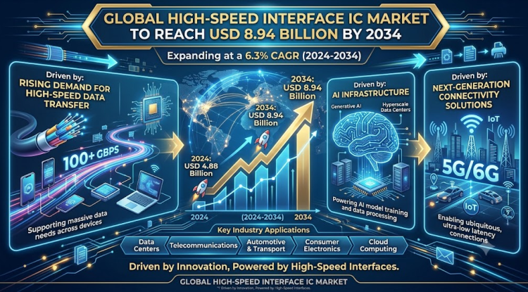 Global High-Speed Interface IC Market to Reach USD 8.94 Billion by 2034, Expanding at a 6.3% CAGR Driven by Rising Demand for High-Speed Data Transfer, AI Infrastructure, and Next-Generation Connectivity Solutions