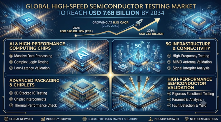 **Global High-Speed Semiconductor Testing Market to Reach USD 7.68 Billion by 2034, Growing at 8.1% CAGR Driven by AI Chips, Advanced Packaging, 5G Expansion, and Rising Demand for High-Performance Semiconductor Validation**